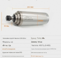 Шпиндель с жидкостным охлаждением GDZ100-4.5 Ф100-260 13А 380 В